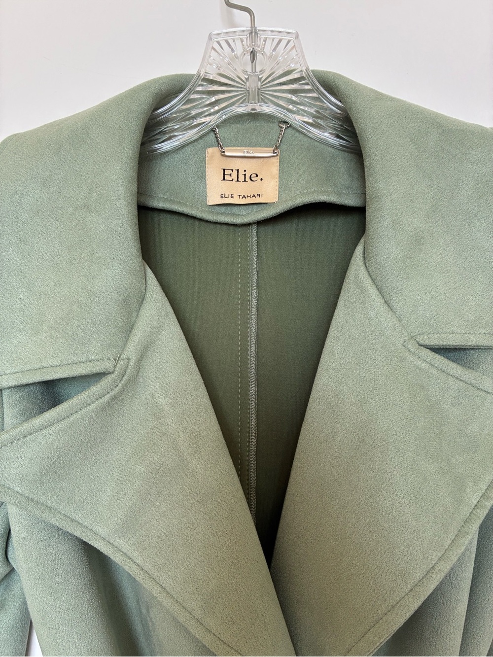 Elie Tahari Sage Green Faux Suede Coat Sz S - Picture 2 of 8